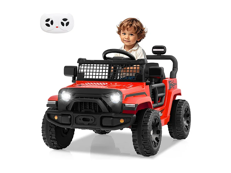 12V Kinder Elektroato Elektro Kinderauto mit Fernbedienung & Musik & Hupe & LED-Lichter Elektrofahrzeug mit 3 Geschwindigkeiten Rot