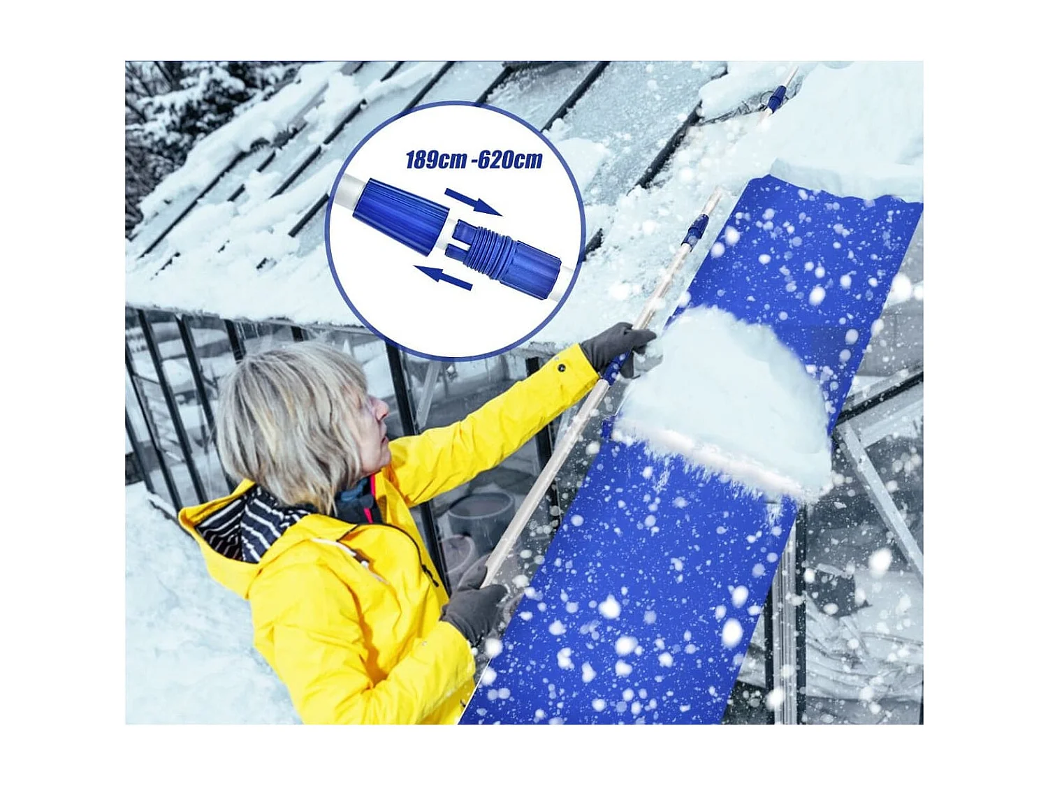 Râteau à Neige pour Toit en Aluminium Déneigement de Toit Poignée Extensible et Antidérapante Coupe pour Enlever la Neige Feuilles Mortes Branches