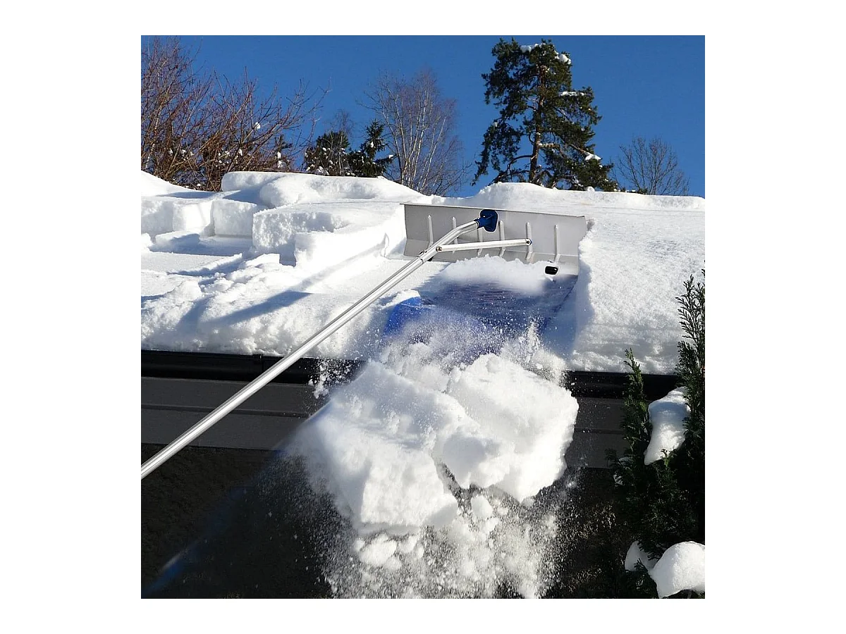 Râteau de Toit à Neige Extensible 160-610CM Déneigement de Toit en Aluminium avec Lame 66 cm 5 Sections Poignée Antidérapante et 2 Rouleaux