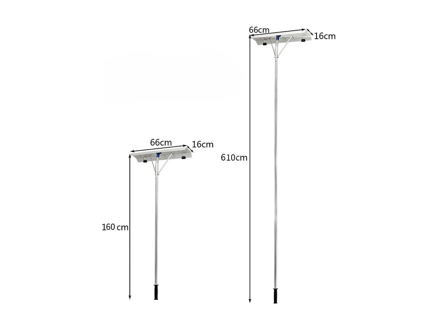 Râteau de Toit à Neige Extensible 160-610CM Déneigement de Toit en Aluminium avec Lame 66 cm 5 Sections Poignée Antidérapante et 2 Rouleaux