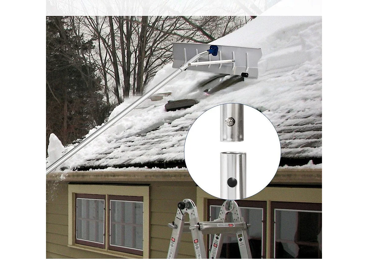 Râteau de Toit à Neige Extensible 160-610CM Déneigement de Toit en Aluminium avec Lame 66 cm 5 Sections Poignée Antidérapante et 2 Rouleaux