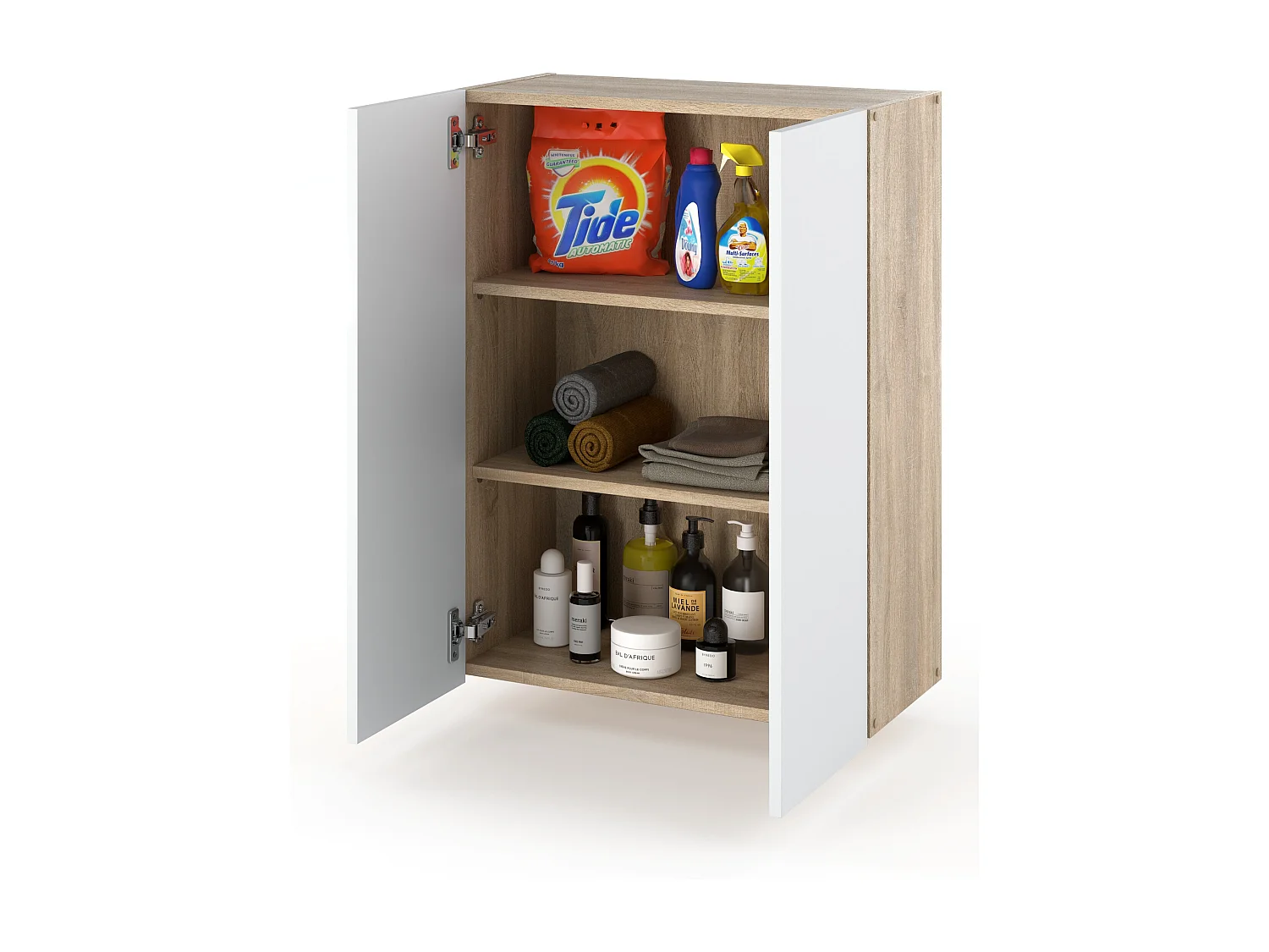 Armoire murale Chêne Sonoma Blanc 60 cm – Meuble haut et colonne pour salle de bain
