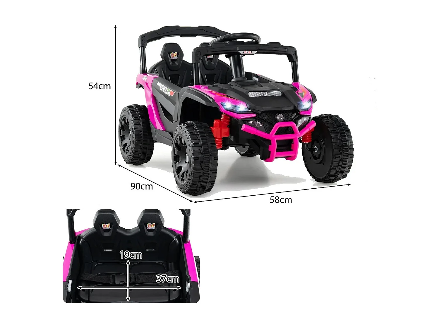 Kinder 12V Elektroauto mit Fernbedienung Elektrischer UTV-Truck Kinderauto Kinderfahrzeug Rosa