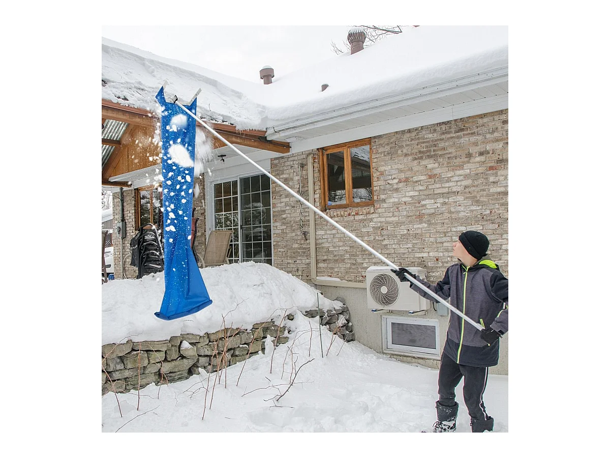 Râteau à Neige pour Toit avec 4 Tiges d'Extension 170-608 cm Déneigement de Toit en Aluminium pour Maison Véhicule
