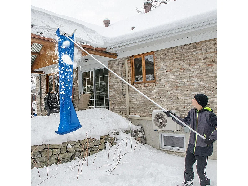 Râteau à Neige pour Toit avec 4 Tiges d'Extension 170-608 cm Déneigement de Toit en Aluminium pour Maison Véhicule