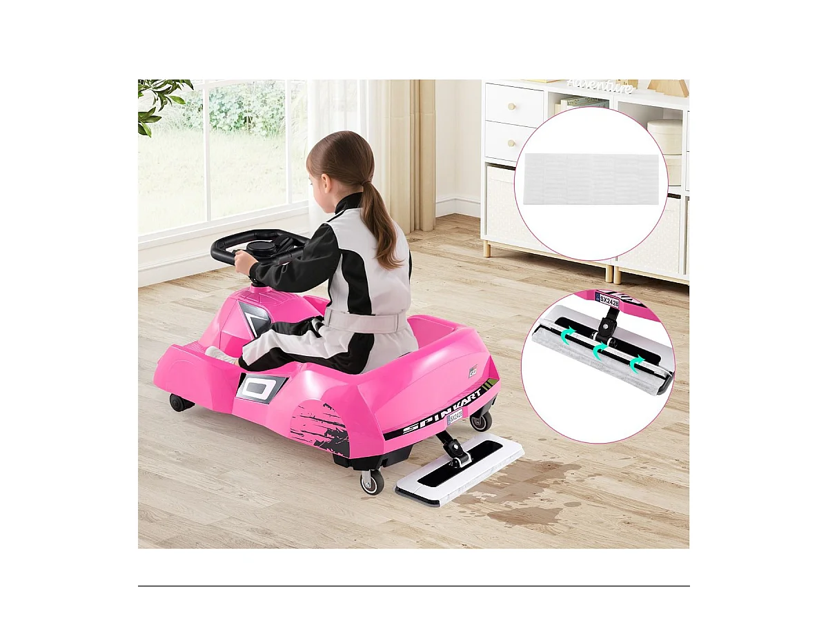 3 in 1 Pulizia Bambini Go-kart elettrico 12V Pulizia Drift Kart con Mop staccabile Rosa