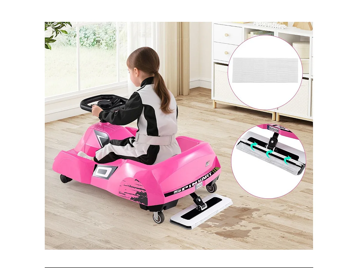 3 in 1 Pulizia Bambini Go-kart elettrico 12V Pulizia Drift Kart con Mop staccabile Rosa