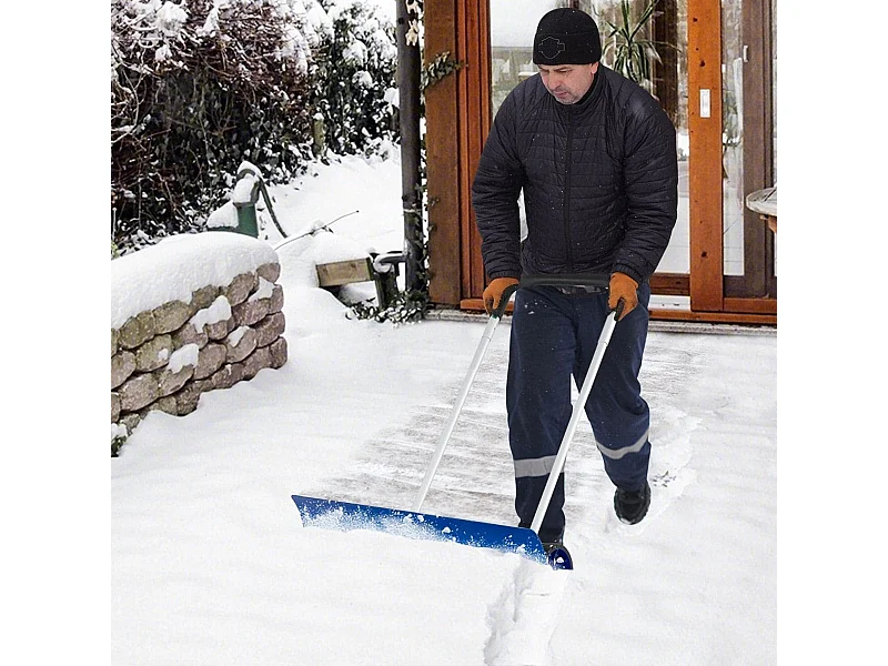 Pala da neve in alluminio da 95cm con ruote lama angolata e reversibile bi-direzionale, Spazzaneve regolabile