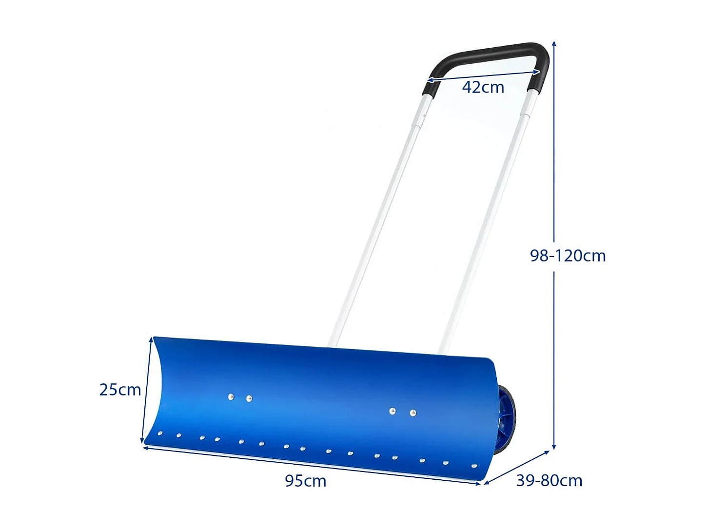 Pelle à Neige en Aluminium de 95cm avec Roues Poussoir à Neige avec Lame Réversible et Coudée Bidirectionnelle Matériau Aluminium Bleu