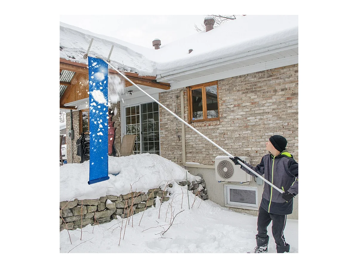 Râteau à Neige pour Toit avec 4 Tiges D'extension 151-611 CM Déneigement de Toit en Aluminium pour Maison Véhicule Garage