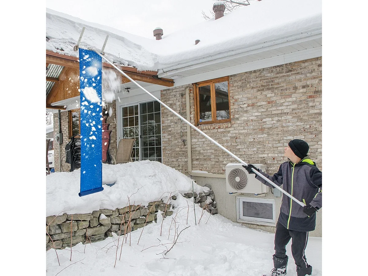 Râteau à Neige pour Toit avec 4 Tiges D'extension 151-611 CM Déneigement de Toit en Aluminium pour Maison Véhicule Garage