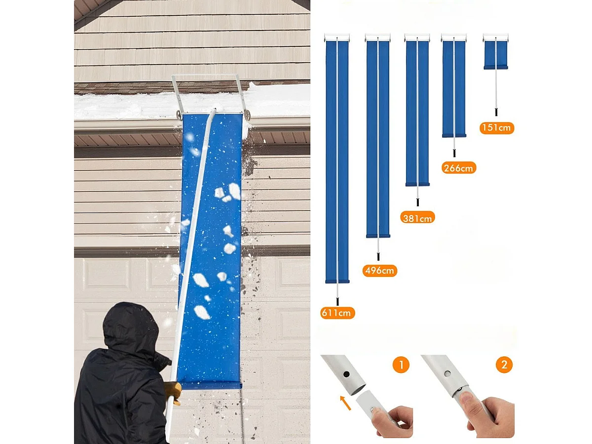 Râteau à Neige pour Toit avec 4 Tiges D'extension 151-611 CM Déneigement de Toit en Aluminium pour Maison Véhicule Garage