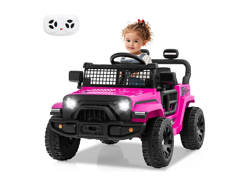 Auto elettrica per bambini a 12 V con telecomando, musica, clacson e luci a LED rosa