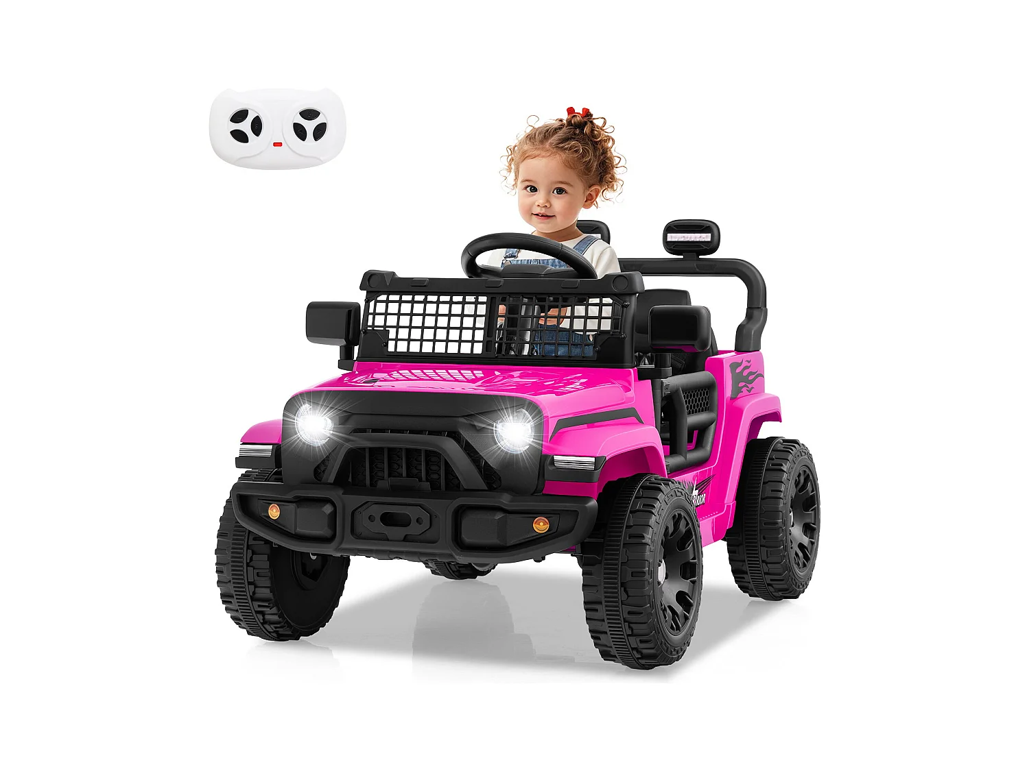 Auto elettrica per bambini a 12 V con telecomando, musica, clacson e luci a LED rosa