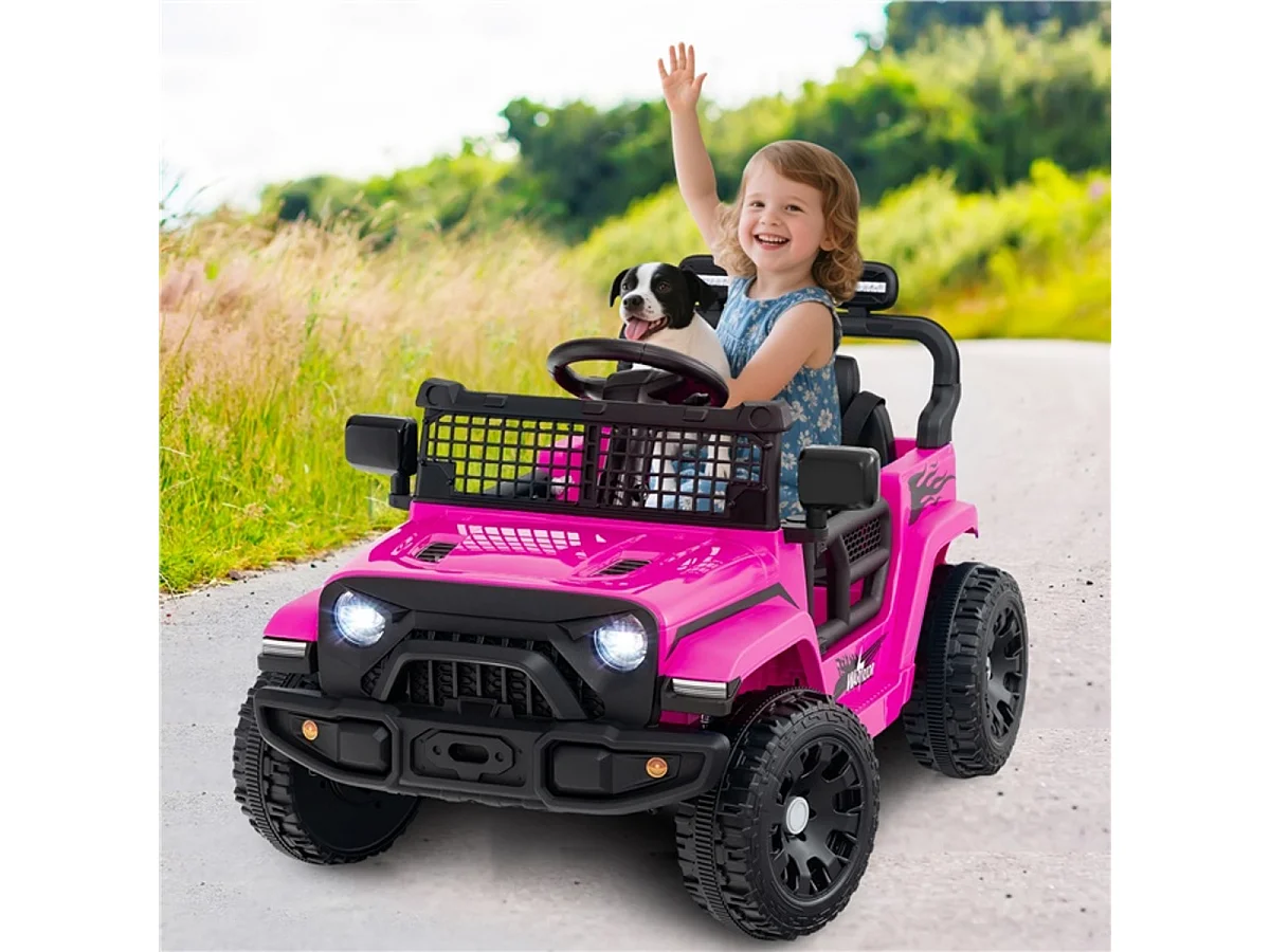Auto elettrica per bambini a 12 V con telecomando, musica, clacson e luci a LED rosa