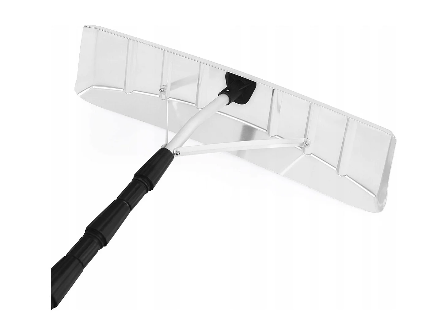 Râteau à Neige Tige Télescopique Réglable 193-630cm Poignée Antidérapante en Aluminium Tête 63x15cm Blanc Argenté