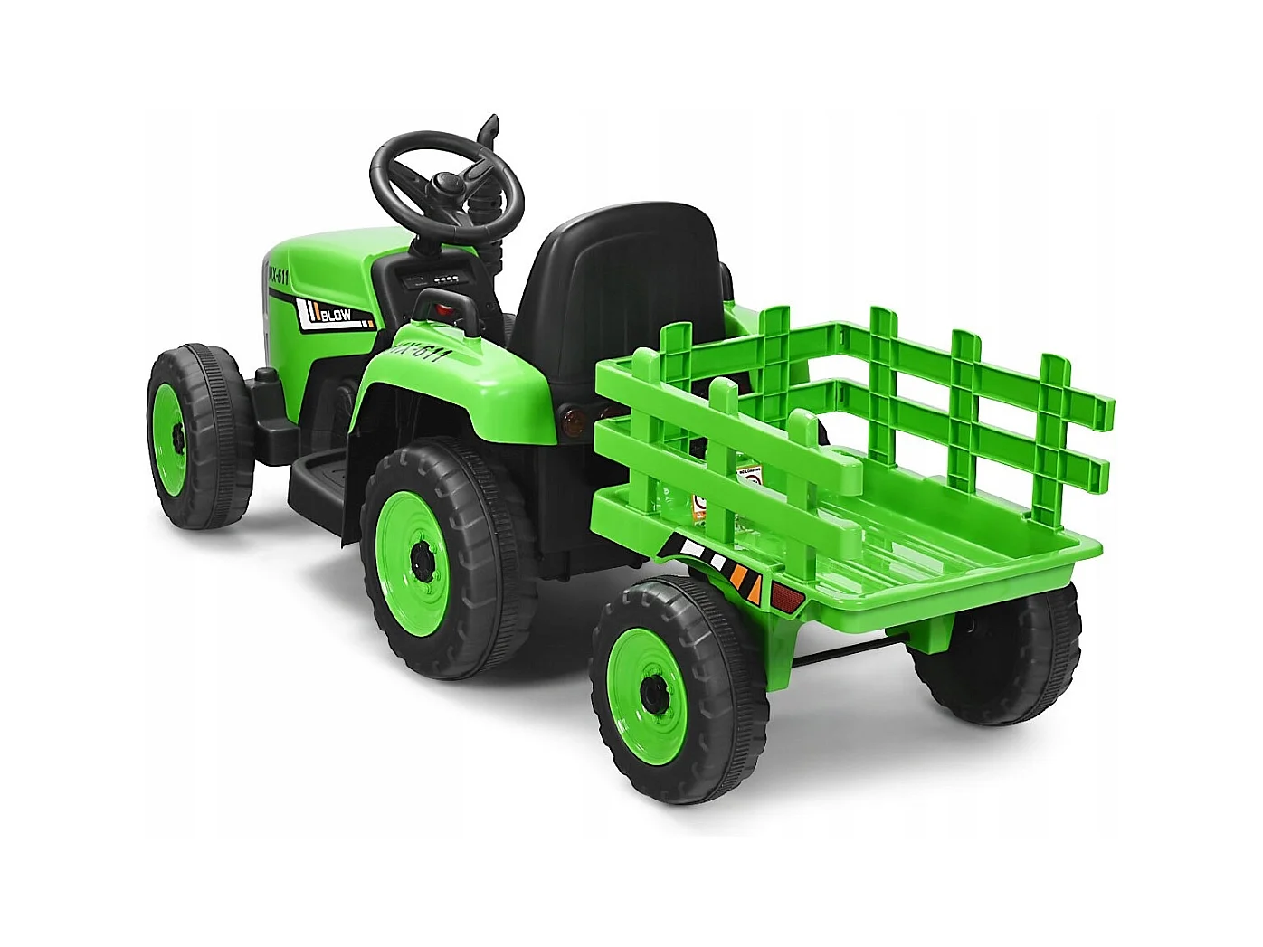 Trattore con rimorchio 12 V per bambini, Giocattolo elettrico con 3 marce luci LED musica clacson Verde