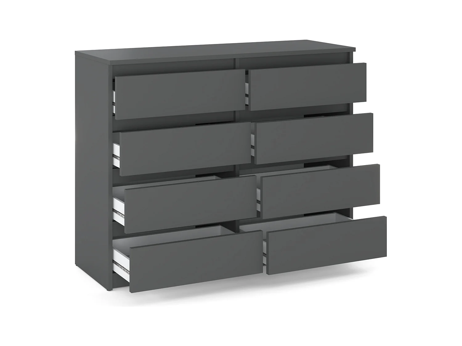 Commode moderne 120 cm gris mat avec 8 tiroirs – Grand meuble de rangement pour salon