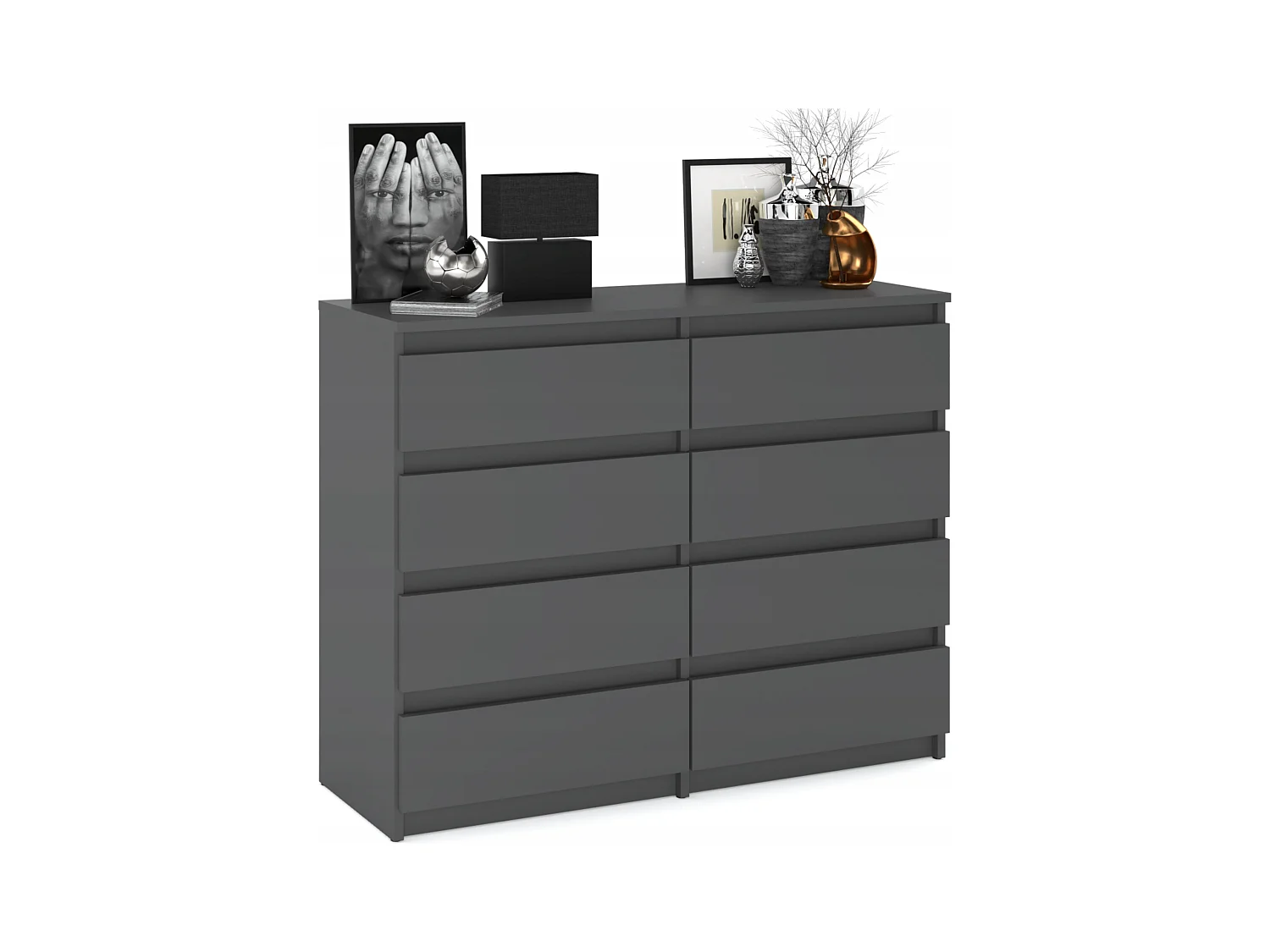 Commode moderne 120 cm gris mat avec 8 tiroirs – Grand meuble de rangement pour salon