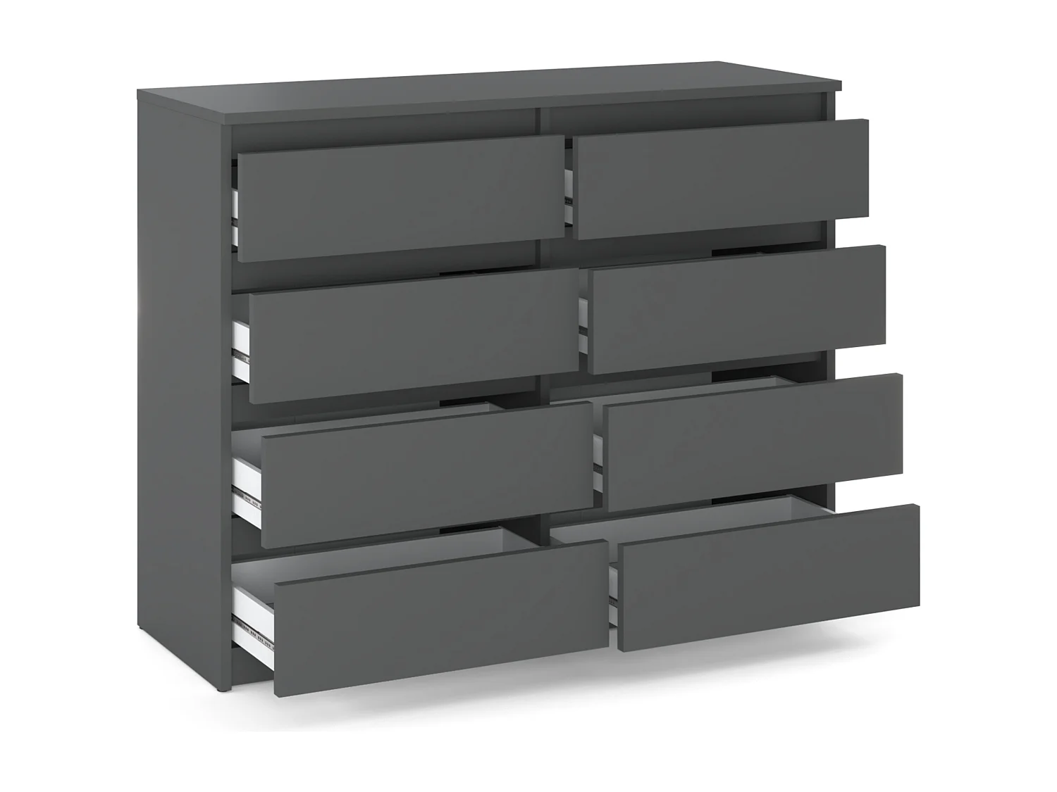 Commode moderne 120 cm gris mat avec 8 tiroirs – Grand meuble de rangement pour salon