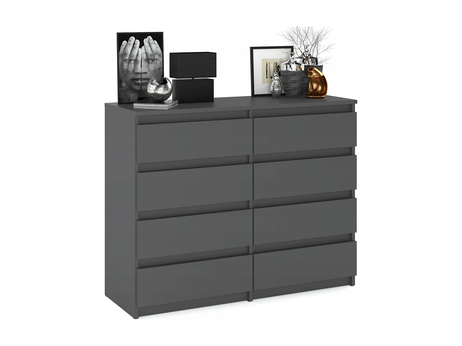 Commode moderne 120 cm gris mat avec 8 tiroirs – Grand meuble de rangement pour salon