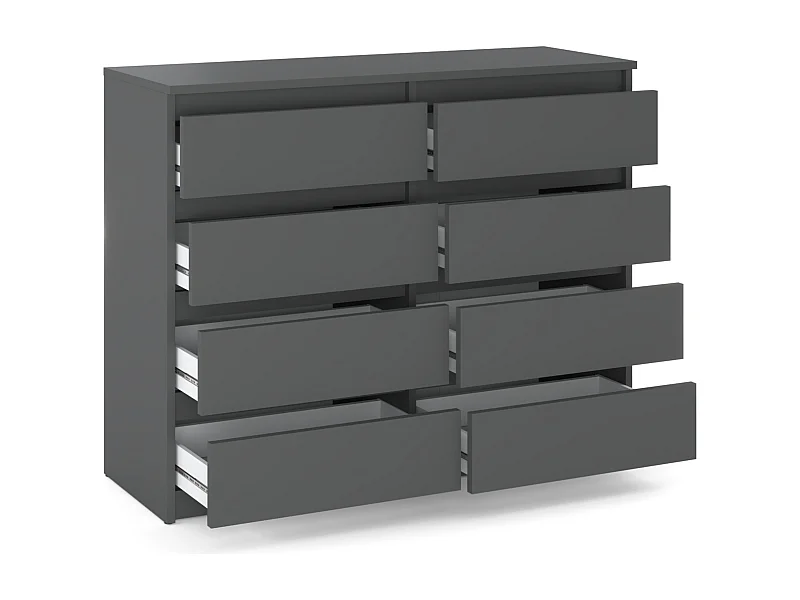 Commode moderne 120 cm gris mat avec 8 tiroirs – Grand meuble de rangement pour salon