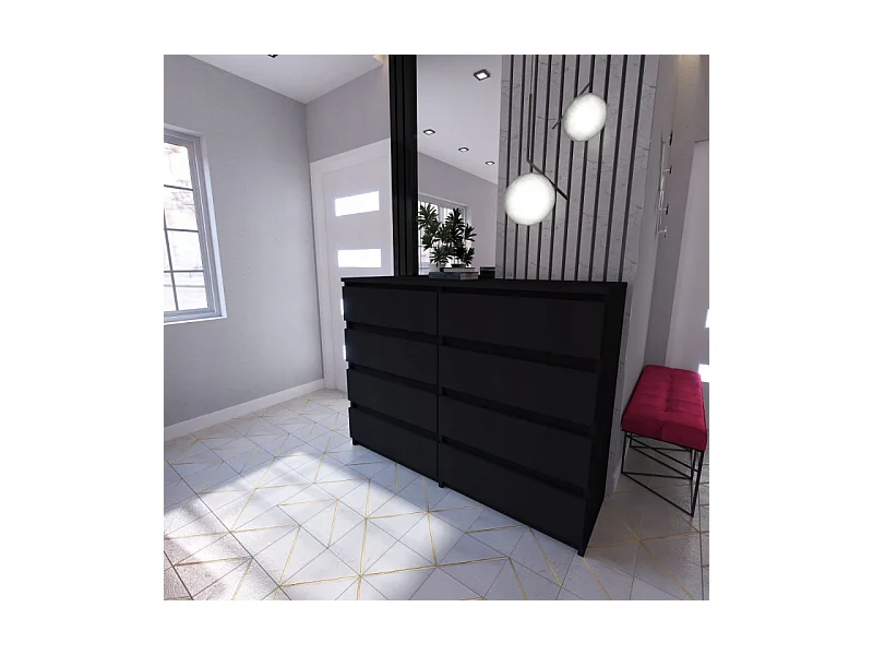 Commode moderne 120 cm Noir mat  – 8 tiroirs, grand meuble de rangement pour salon