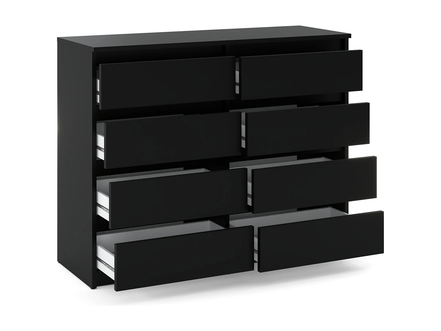 Commode moderne 120 cm Noir mat  – 8 tiroirs, grand meuble de rangement pour salon