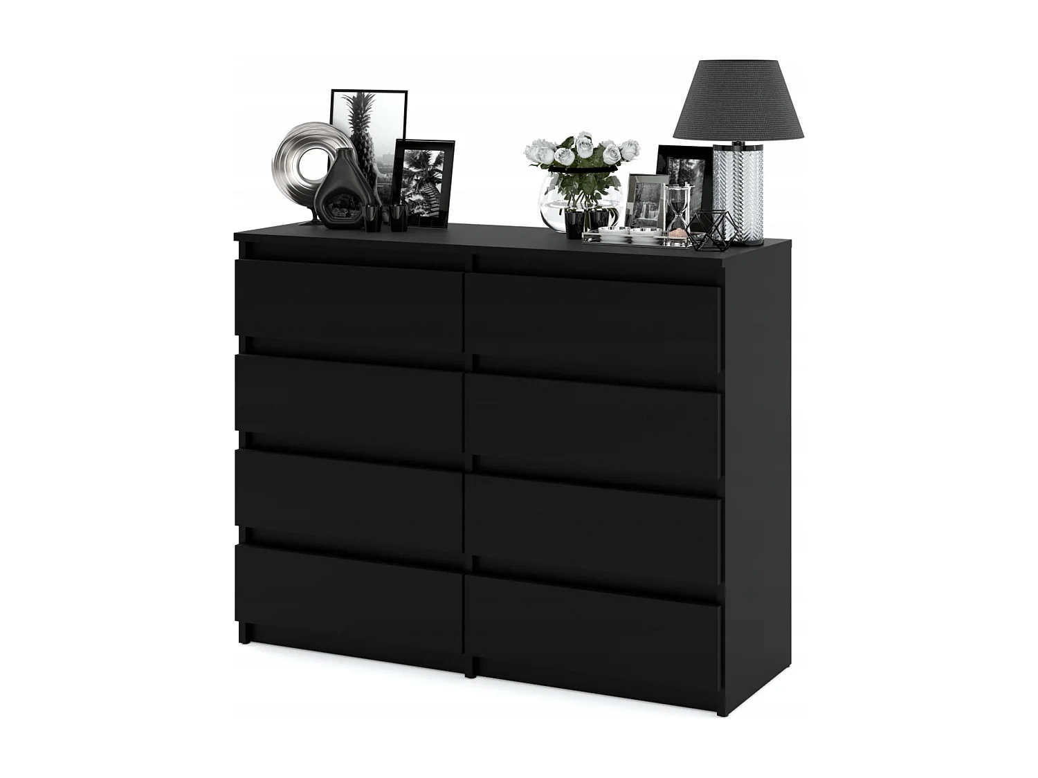 Moderne commode van 120 cm in matzwart – 8 lades, groot opbergmeubel voor de woonkamer