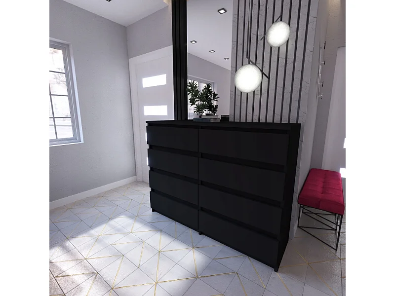 Moderne commode van 120 cm in matzwart – 8 lades, groot opbergmeubel voor de woonkamer