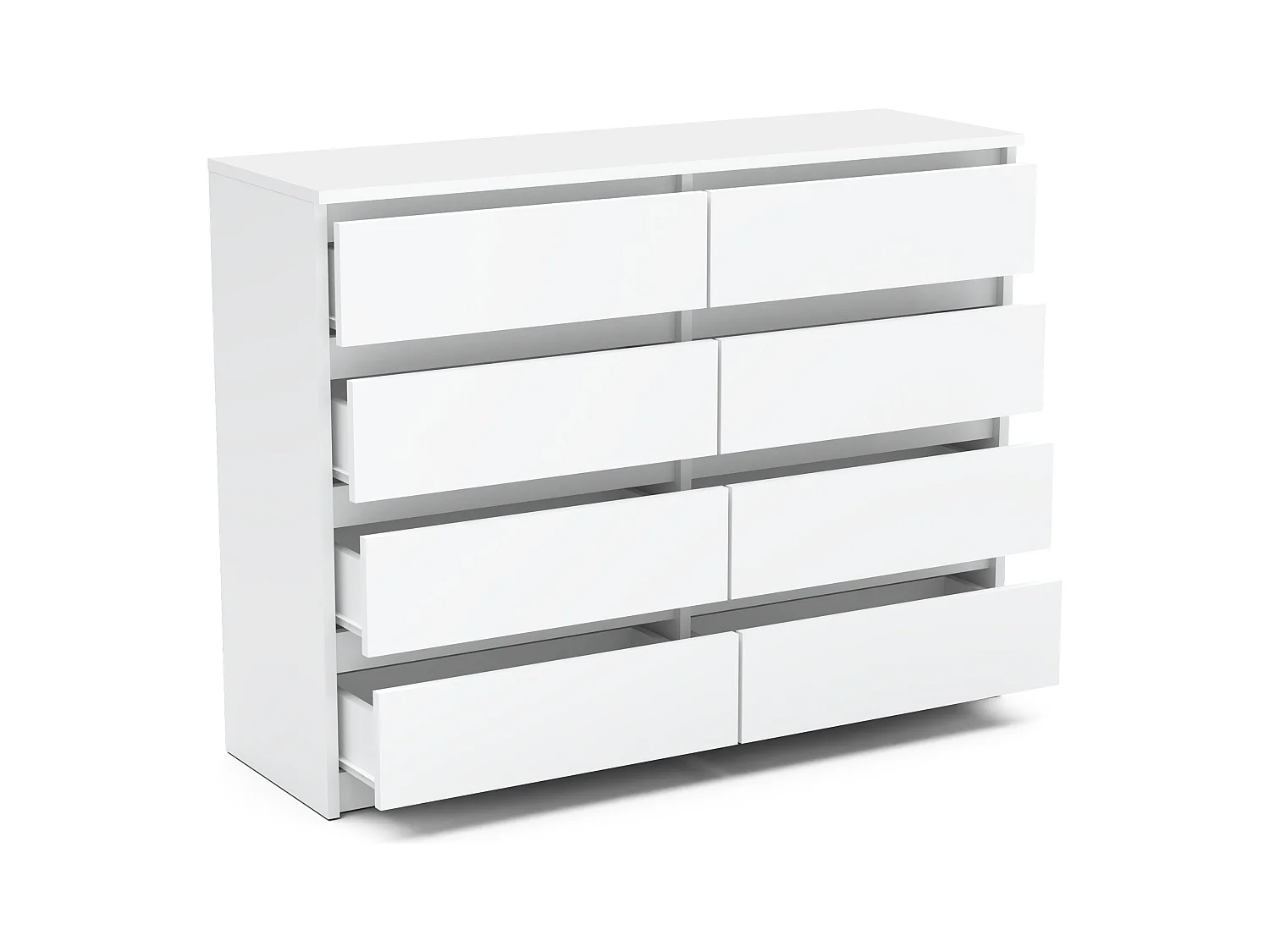 Grande commode blanche mat 120 cm avec 8 tiroirs – Meuble TV moderne pour salon