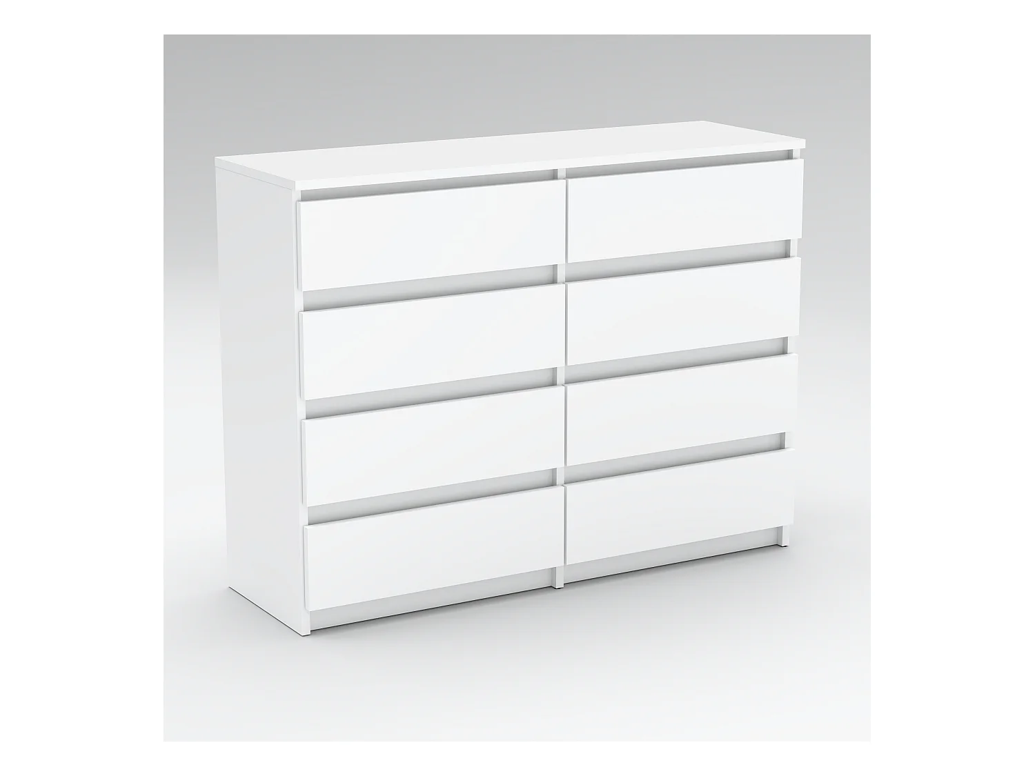 Grande commode blanche mat 120 cm avec 8 tiroirs – Meuble TV moderne pour salon