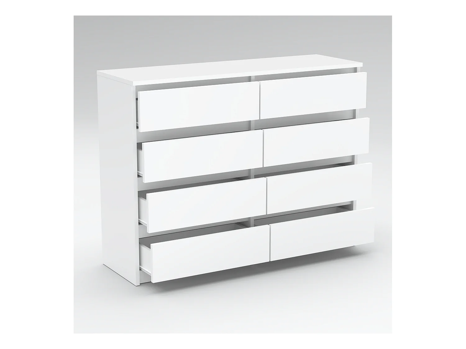 Grande commode blanche mat 120 cm avec 8 tiroirs – Meuble TV moderne pour salon