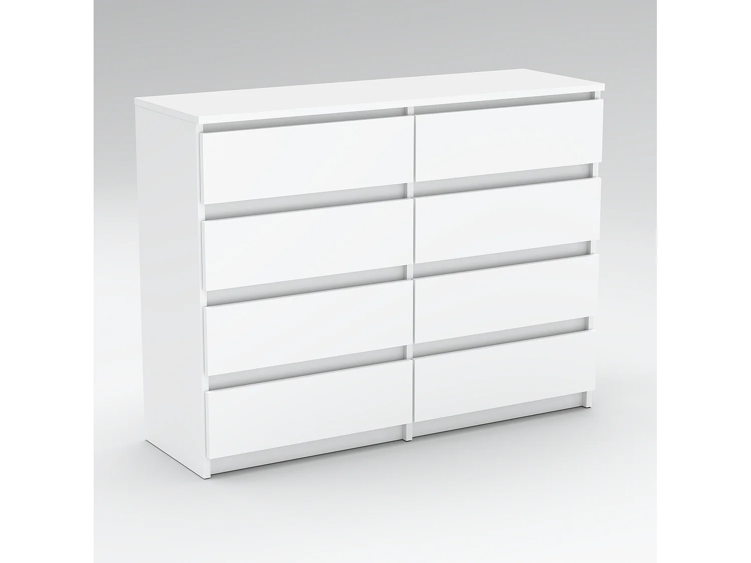 Grande commode blanche mat 120 cm avec 8 tiroirs – Meuble TV moderne pour salon