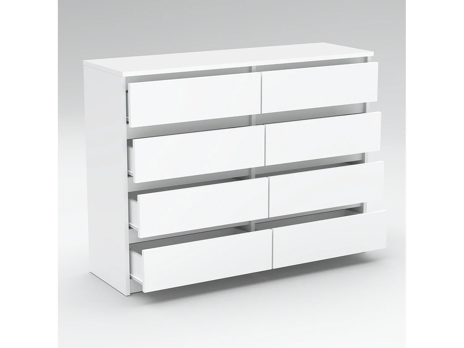 Grande commode blanche mat 120 cm avec 8 tiroirs – Meuble TV moderne pour salon