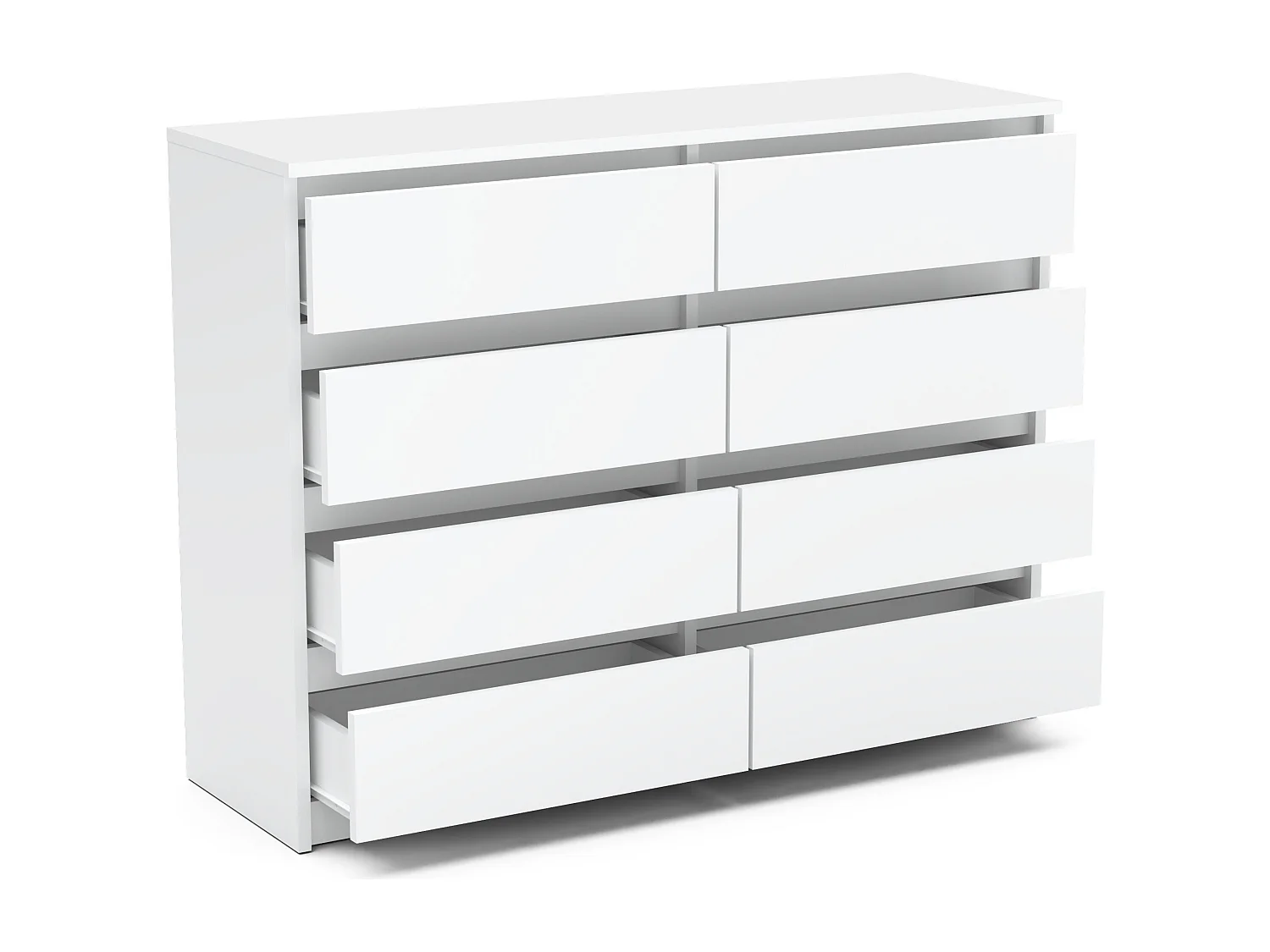 Grote matwitte commode van 120 cm met 8 lades – Modern tv-meubel voor de woonkamer