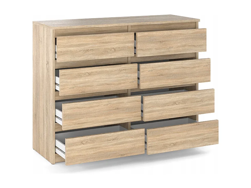 Commode moderne 120 cm Chêne Sonoma  avec 8 tiroirs – Grand meuble de rangement pour salon