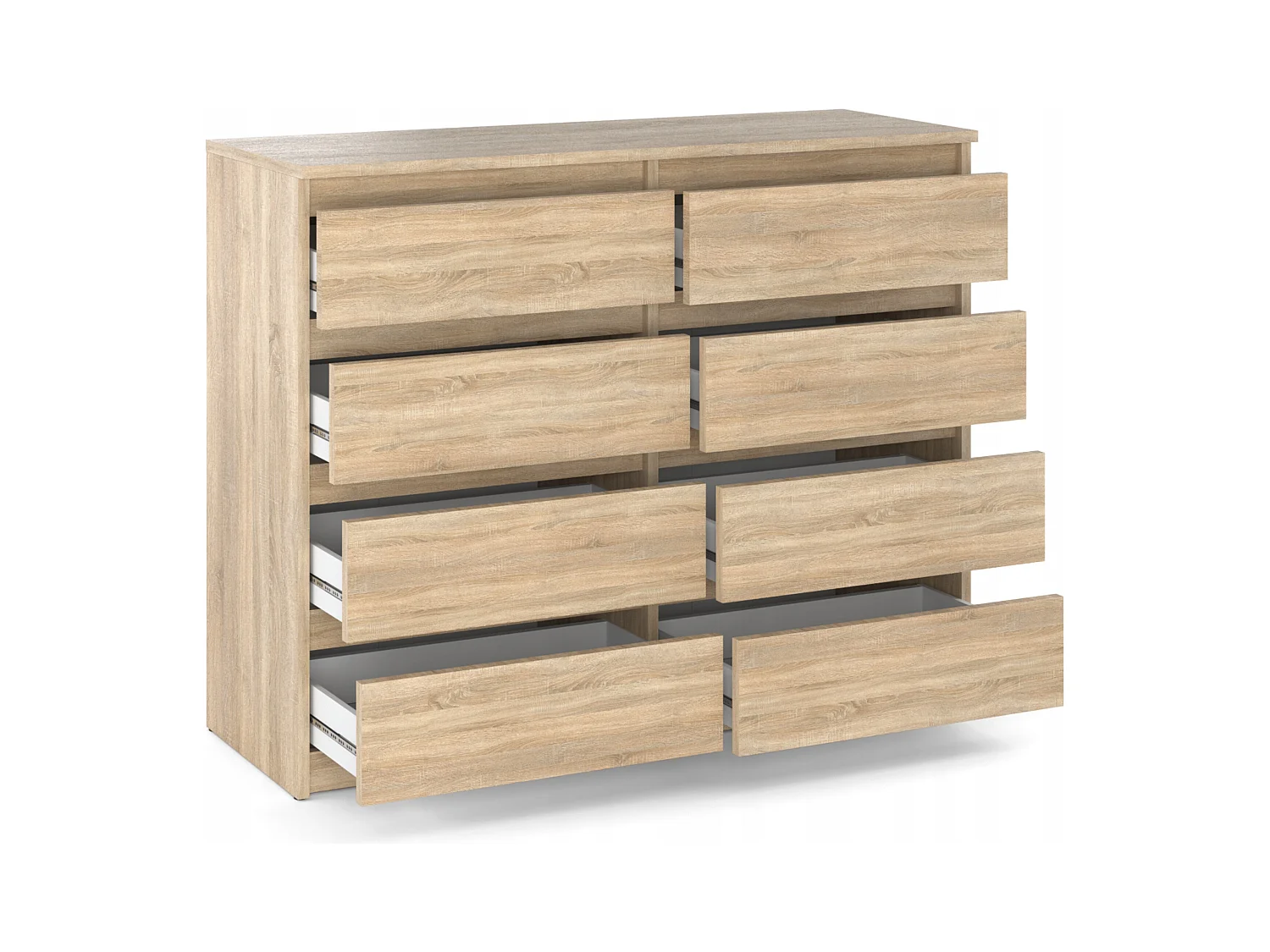 Commode moderne 120 cm Chêne Sonoma  avec 8 tiroirs – Grand meuble de rangement pour salon