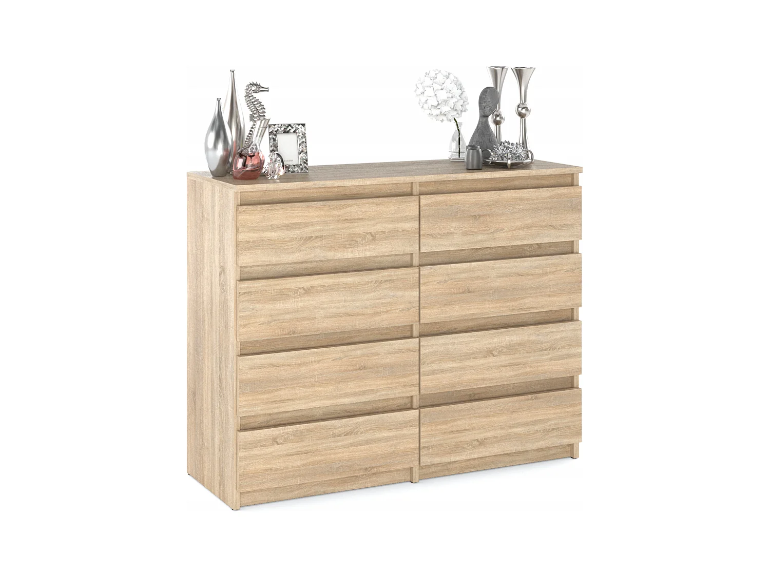 Commode moderne 120 cm Chêne Sonoma  avec 8 tiroirs – Grand meuble de rangement pour salon