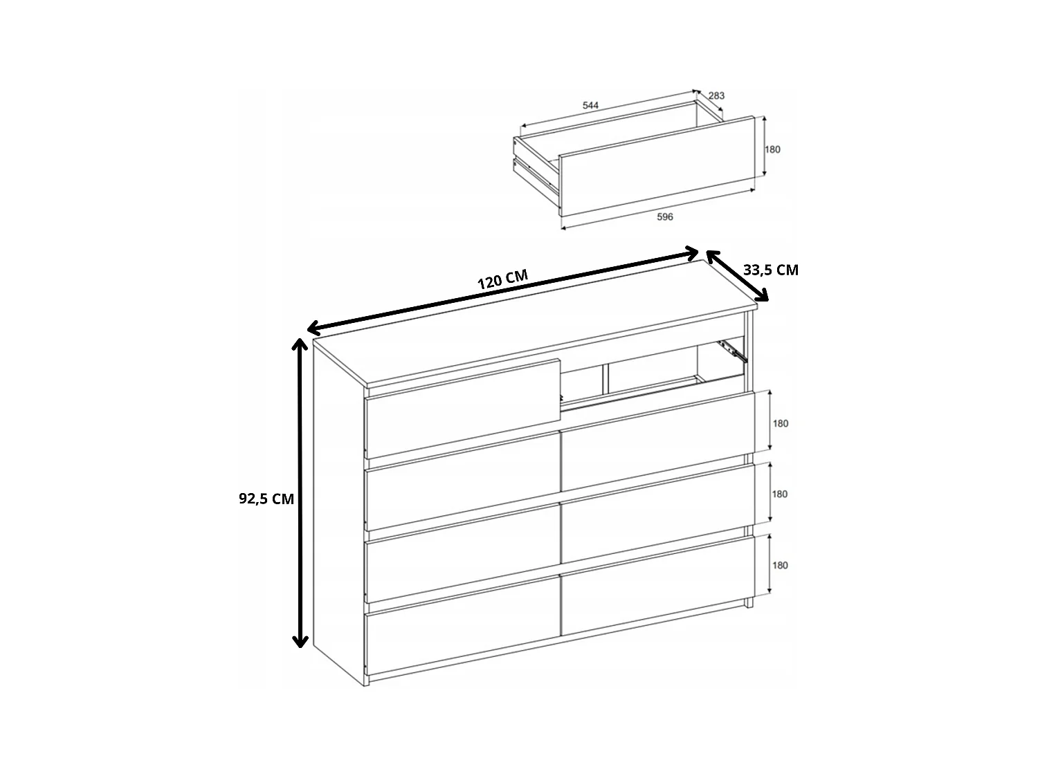 Commode moderne 120 cm Chêne Sonoma  avec 8 tiroirs – Grand meuble de rangement pour salon