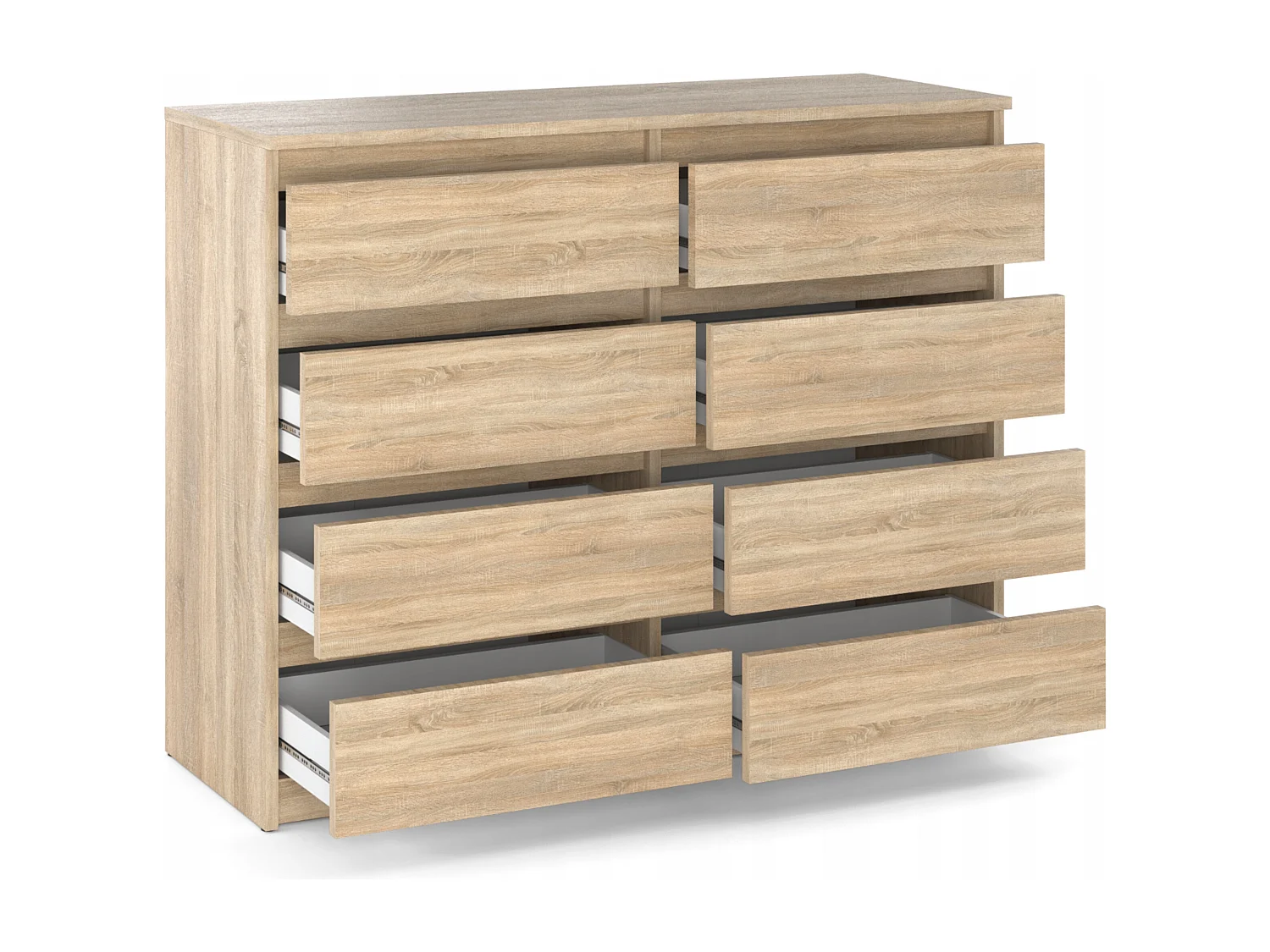 Commode moderne 120 cm Chêne Sonoma  avec 8 tiroirs – Grand meuble de rangement pour salon