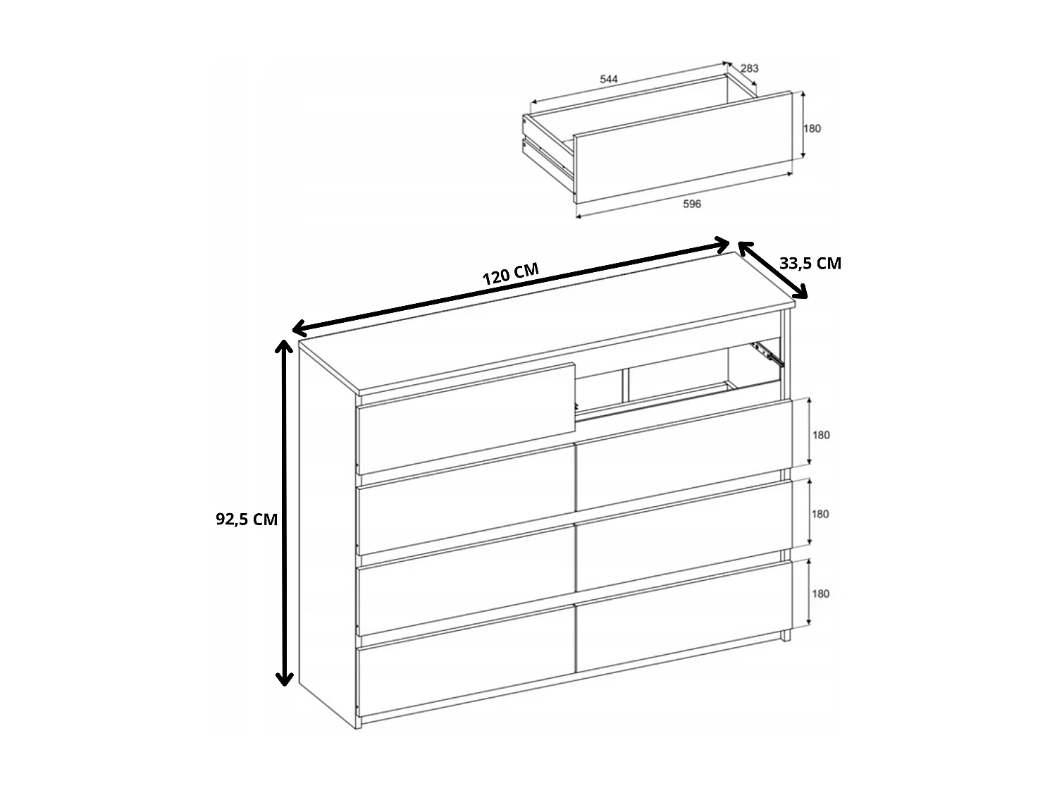 Commode moderne 120 cm Chêne Sonoma  avec 8 tiroirs – Grand meuble de rangement pour salon