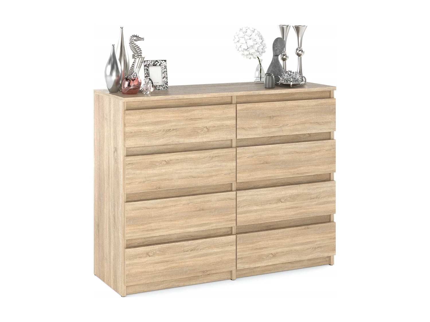 Moderne commode van 120 cm in Sonoma eiken met 8 lades – Groot opbergmeubel voor de woonkamer