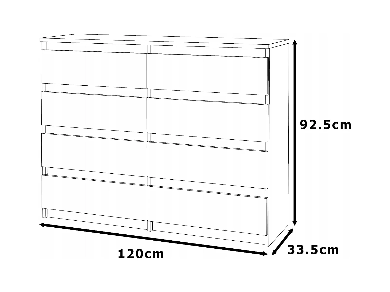 Commode Blanc & Chêne Wotan à 8 Tiroirs 120 cm – Glissières à Billes – Grand Meuble TV pour Salon