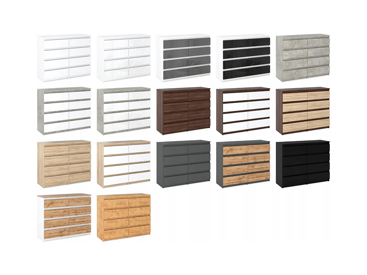 Commode Blanc & Chêne Wotan à 8 Tiroirs 120 cm – Glissières à Billes – Grand Meuble TV pour Salon