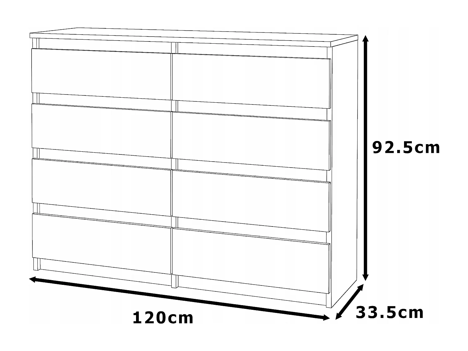 Commode Blanc & Chêne Wotan à 8 Tiroirs 120 cm – Glissières à Billes – Grand Meuble TV pour Salon