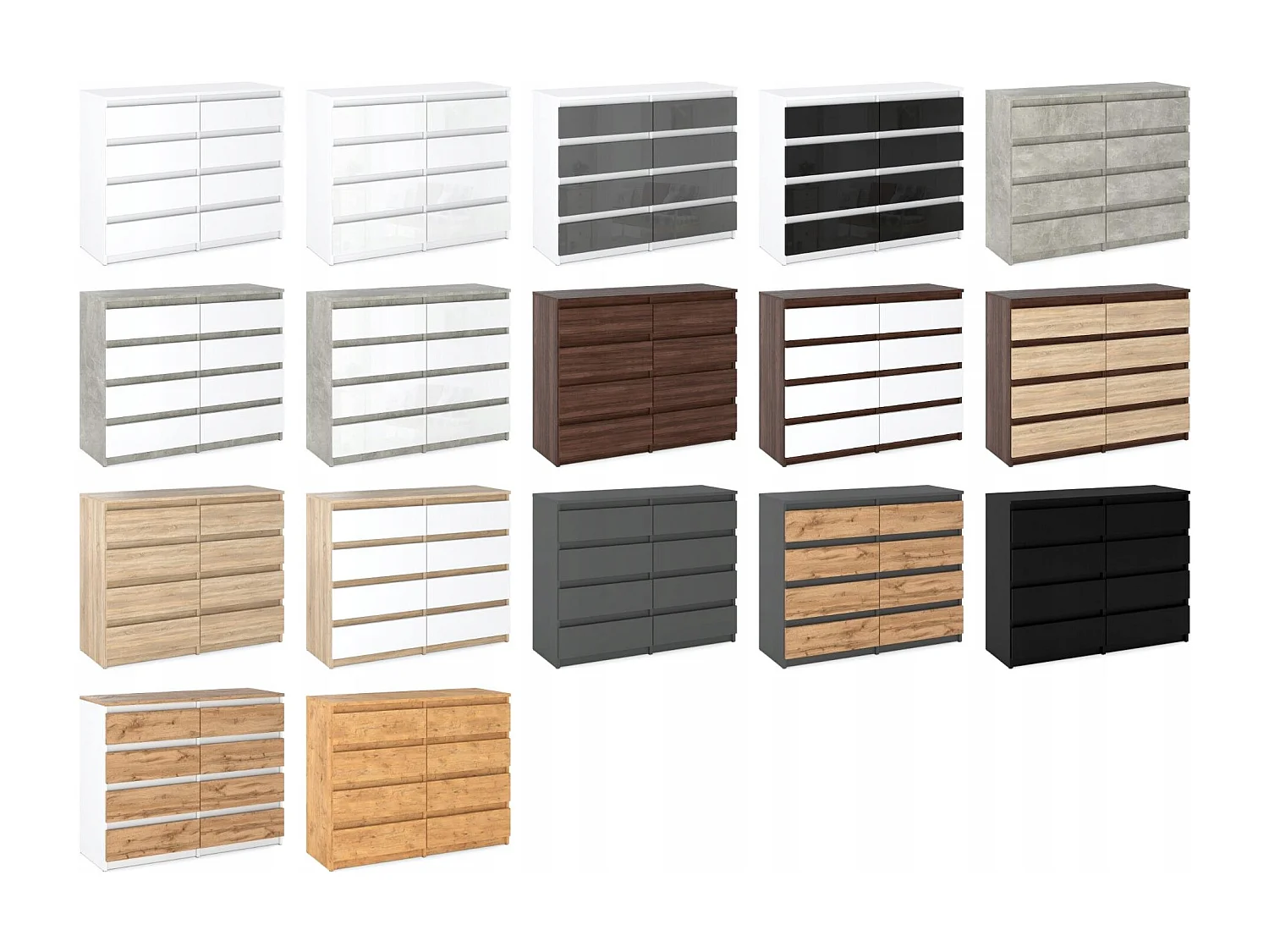 Commode Blanc & Chêne Wotan à 8 Tiroirs 120 cm – Glissières à Billes – Grand Meuble TV pour Salon
