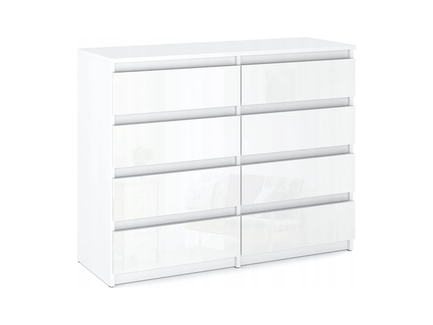 Grande commode blanche laquée 120 cm avec 8 tiroirs – Meuble TV moderne pour salon