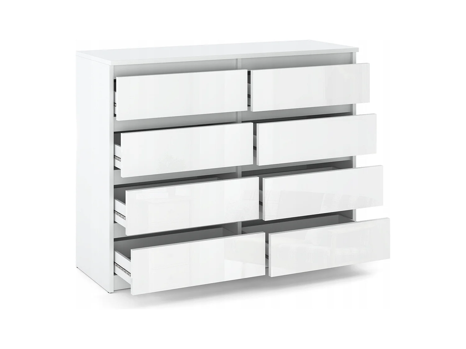 Grande commode blanche laquée 120 cm avec 8 tiroirs – Meuble TV moderne pour salon