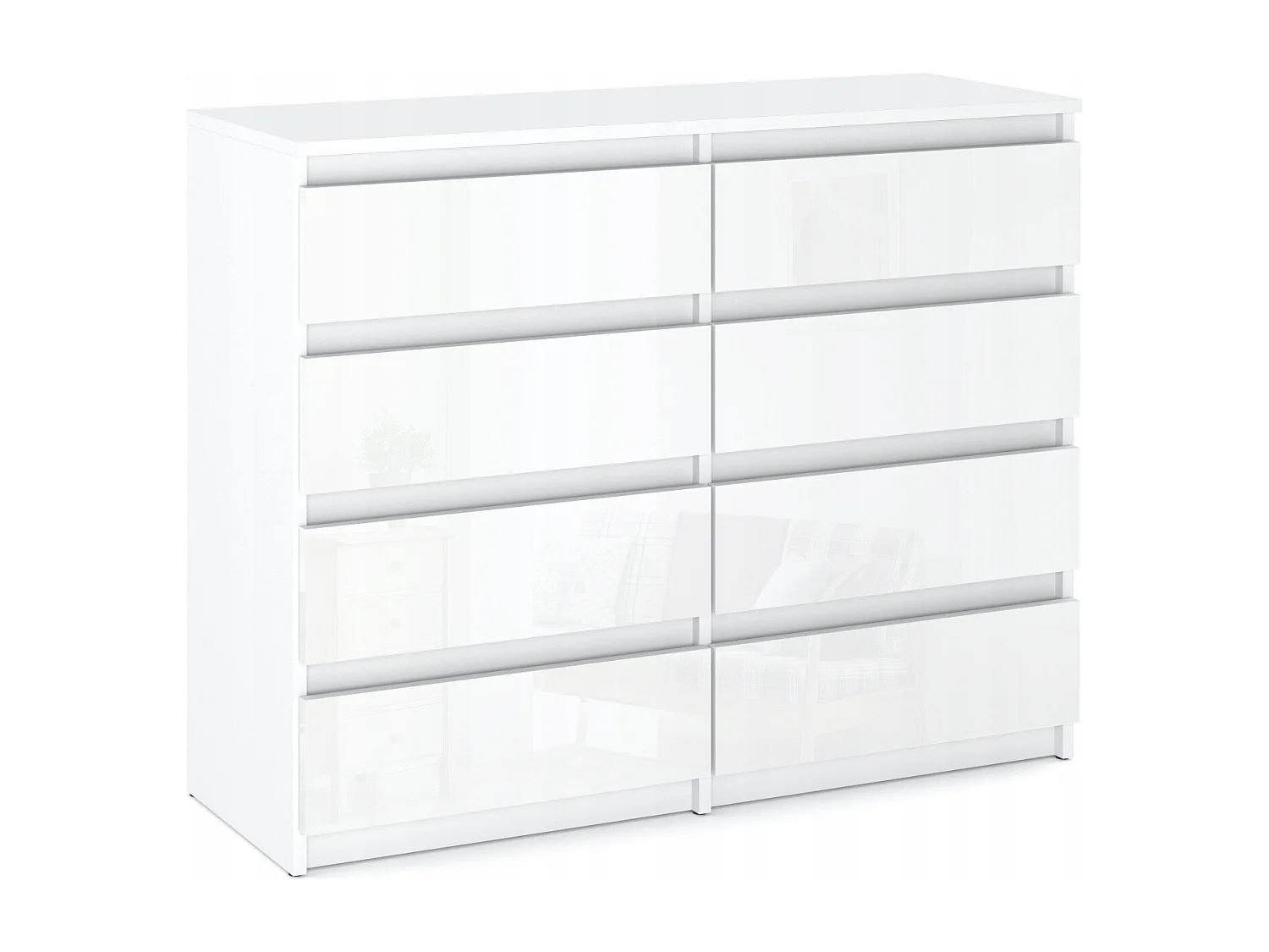 Grande commode blanche laquée 120 cm avec 8 tiroirs – Meuble TV moderne pour salon